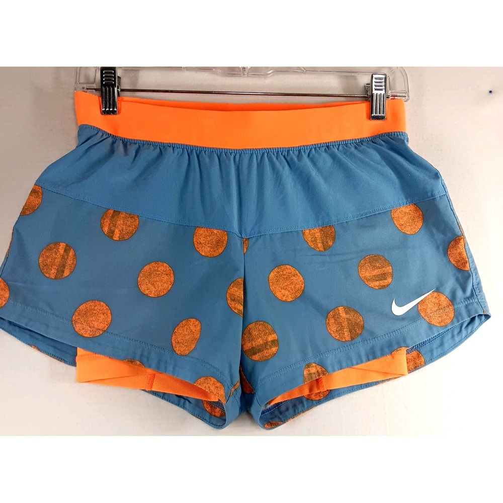 Nike Dri-Fit‎ Running Shorts Orange Blue Polka Dots Size XSmall Pickleball